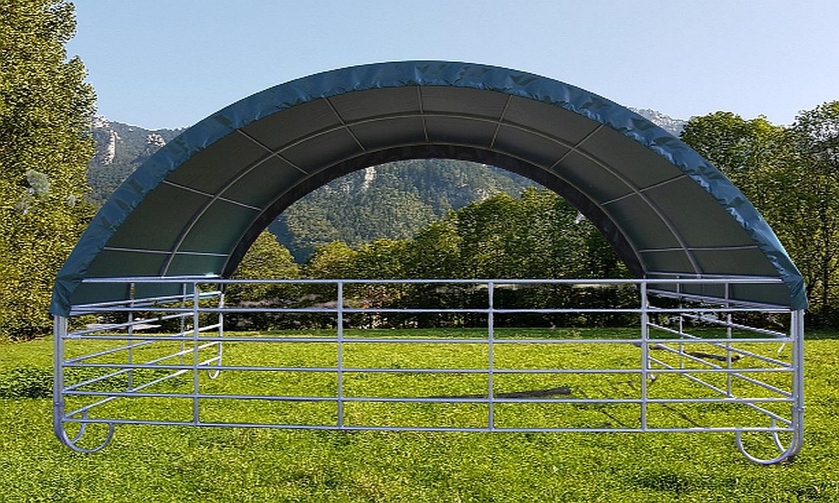 Mobiler Unterstand mit Dacheindeckung Standard inkl. Sturmsicherung 4m x 4m H 3,57m